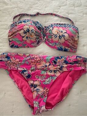 Lilly Pulitzer Pink Floral Bandeau Bikini Set